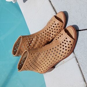 Loeffler Randall Lone perforated peeptoe leather bootie 8.5 sandal